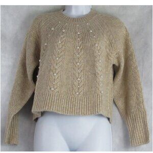 On 34th Women's Imitation-Pearl Crewneck Sweater, Sandcastle Brown, XXS